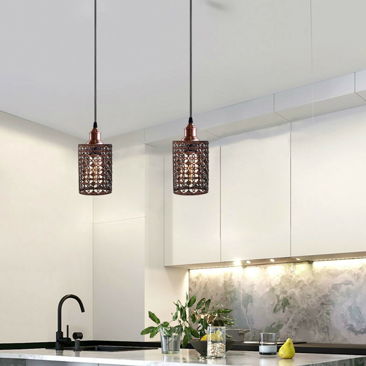 Vintage Modern Metal Cage Ceiling Pendant Light Adjustable Lamp Shade - Application Image 3