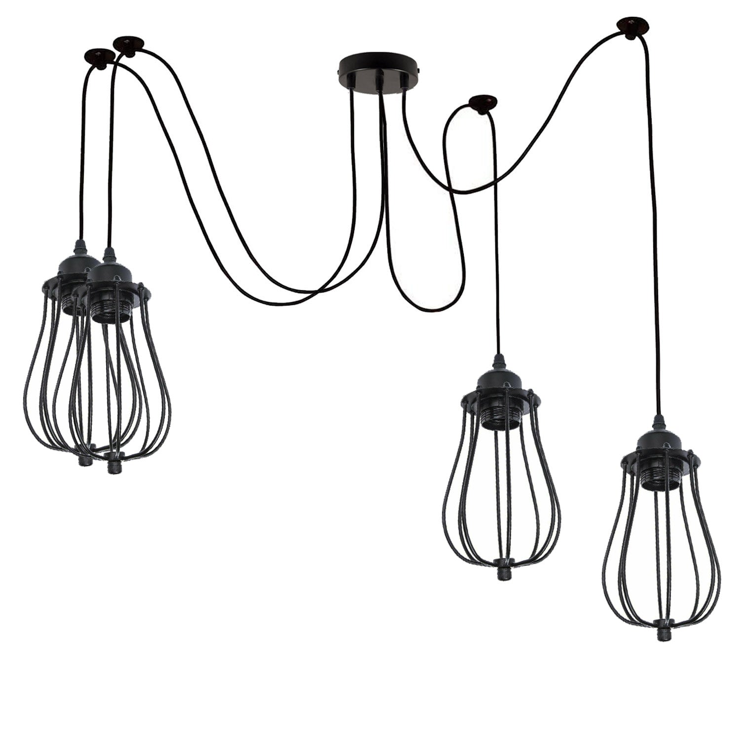 Black 2m Pendant Light Cage Retro Industrial Ceiling Light Spider Lamp~1187 - LEDSone UK Ltd