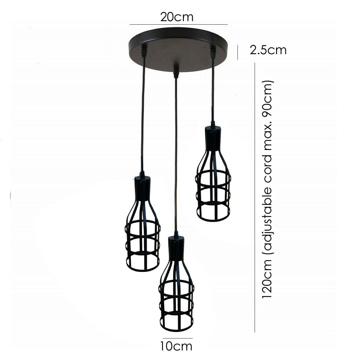 3-Heads Ceiling Pendant Cluster Light Fitting Lights E27 Socket Hanging Chandelier Light Industrial Ceiling Lamp~1290 - LEDSone UK Ltd