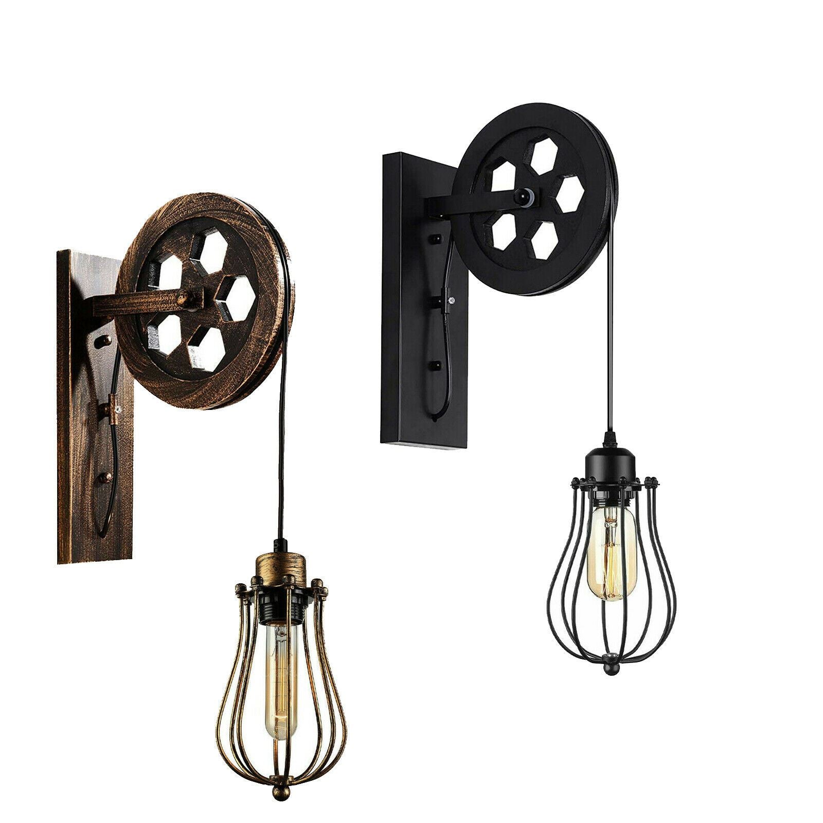 Retro Industrial Pulley Wheel Wall Light Fixture Metal Balloon Cage Shade Indoor Light Fitting~1212 - LEDSone UK Ltd