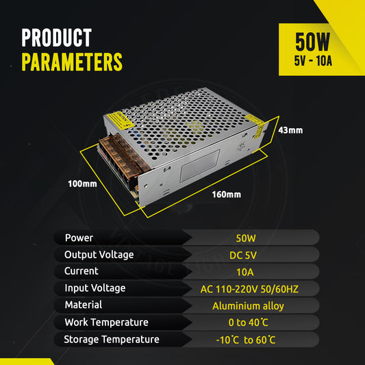 Transformateur LED d'alimentation IP20 DC5V 50W 10A ~ 3284