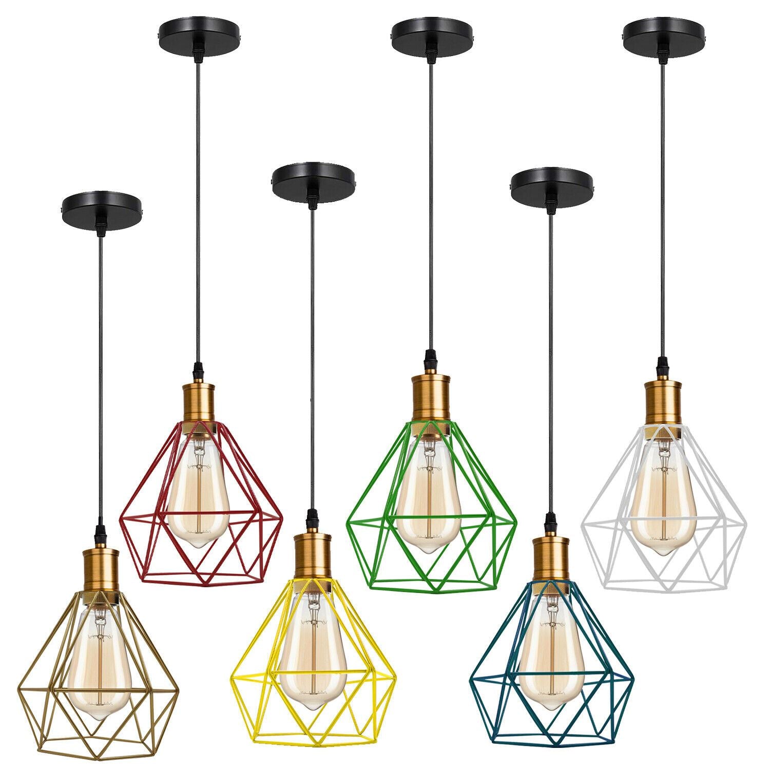 Modern Vintage Diamond Cage Ceiling Pendant Light Fitting Geometric Wire Cage Style Hanging Indoor Lights with 95cm Adjustable Wire~1266 - LEDSone UK Ltd