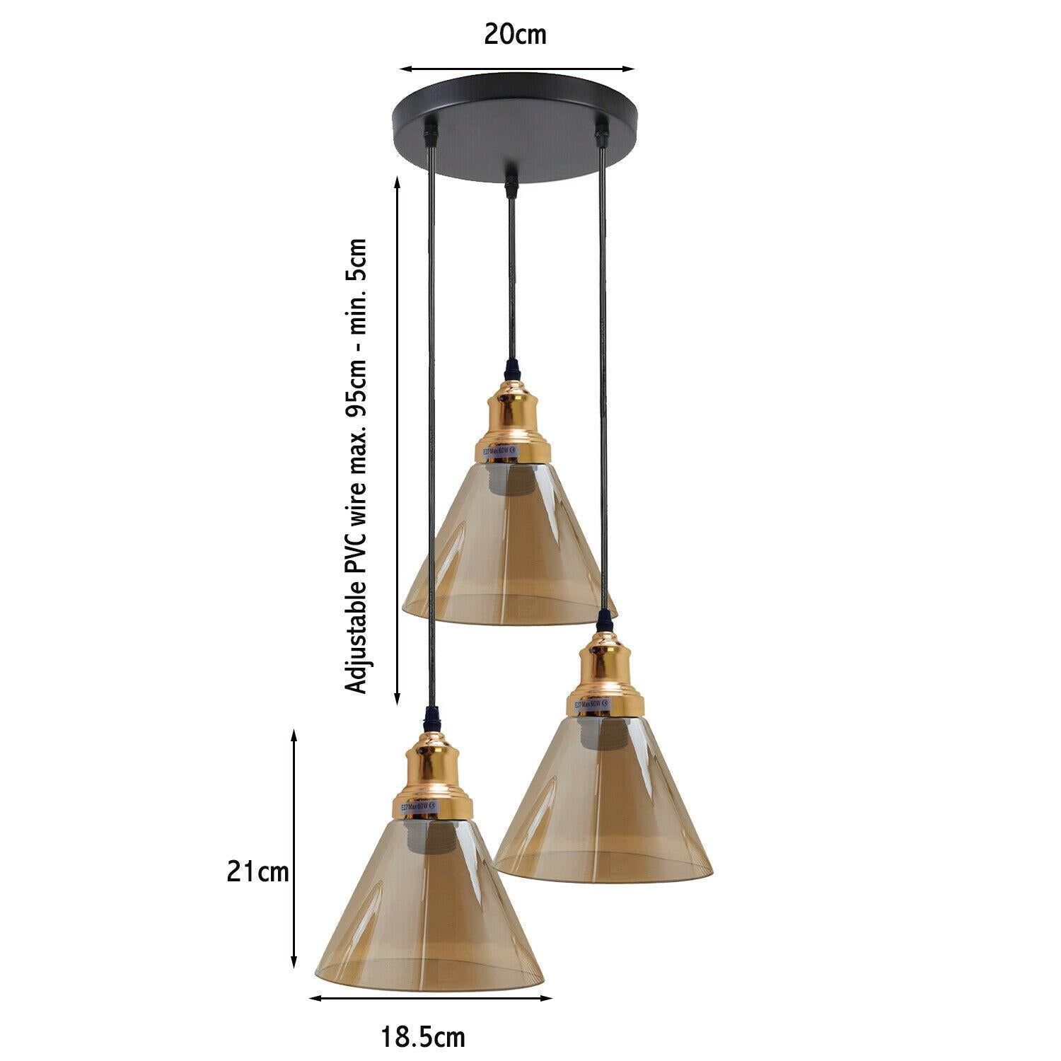 3 Outlet Industrial Retro Loft Glass Ceiling Lampshade Pendant Light~1428 - LEDSone UK Ltd