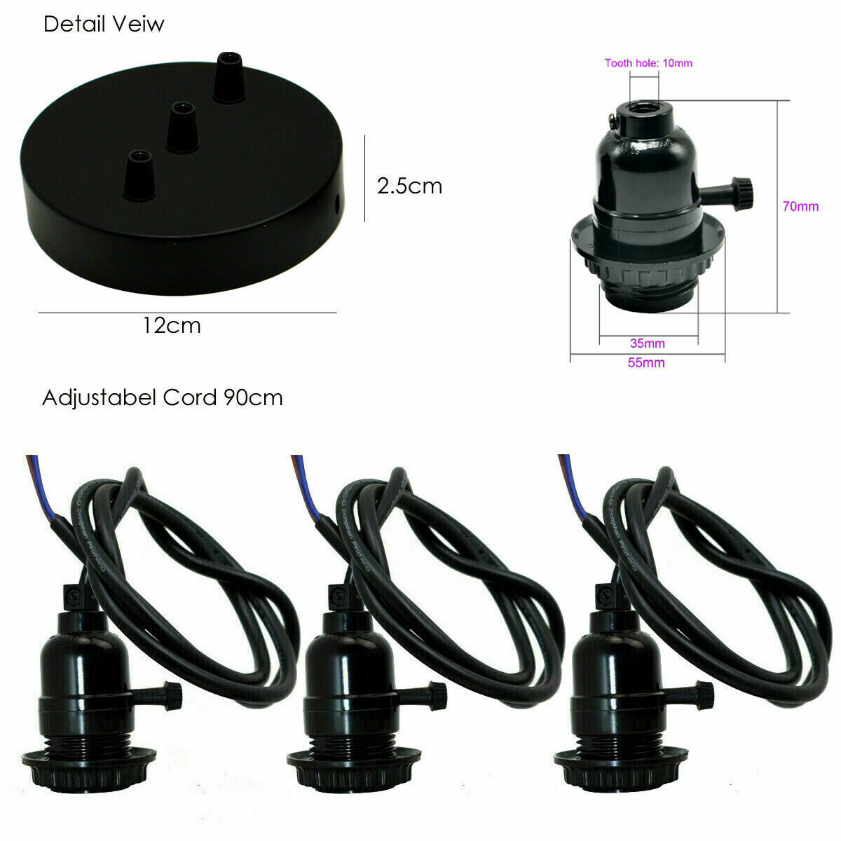 Multi Way Black Modern Ceiling Pendant Fitting LED Light Bulbs Lampshade UK~2257 - LEDSone UK Ltd