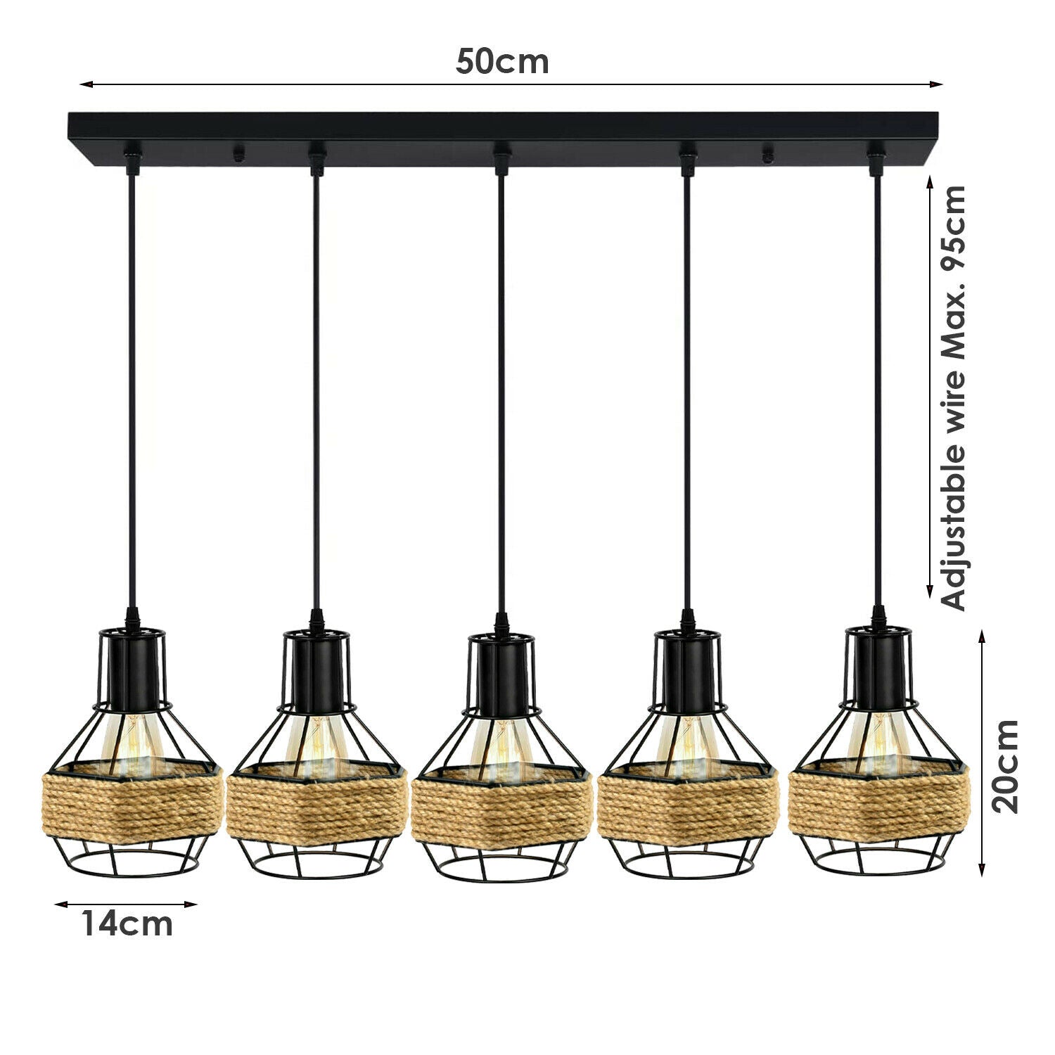 Industrial Hemp Rope Chandelier 5 Head Metal Ceiling Light