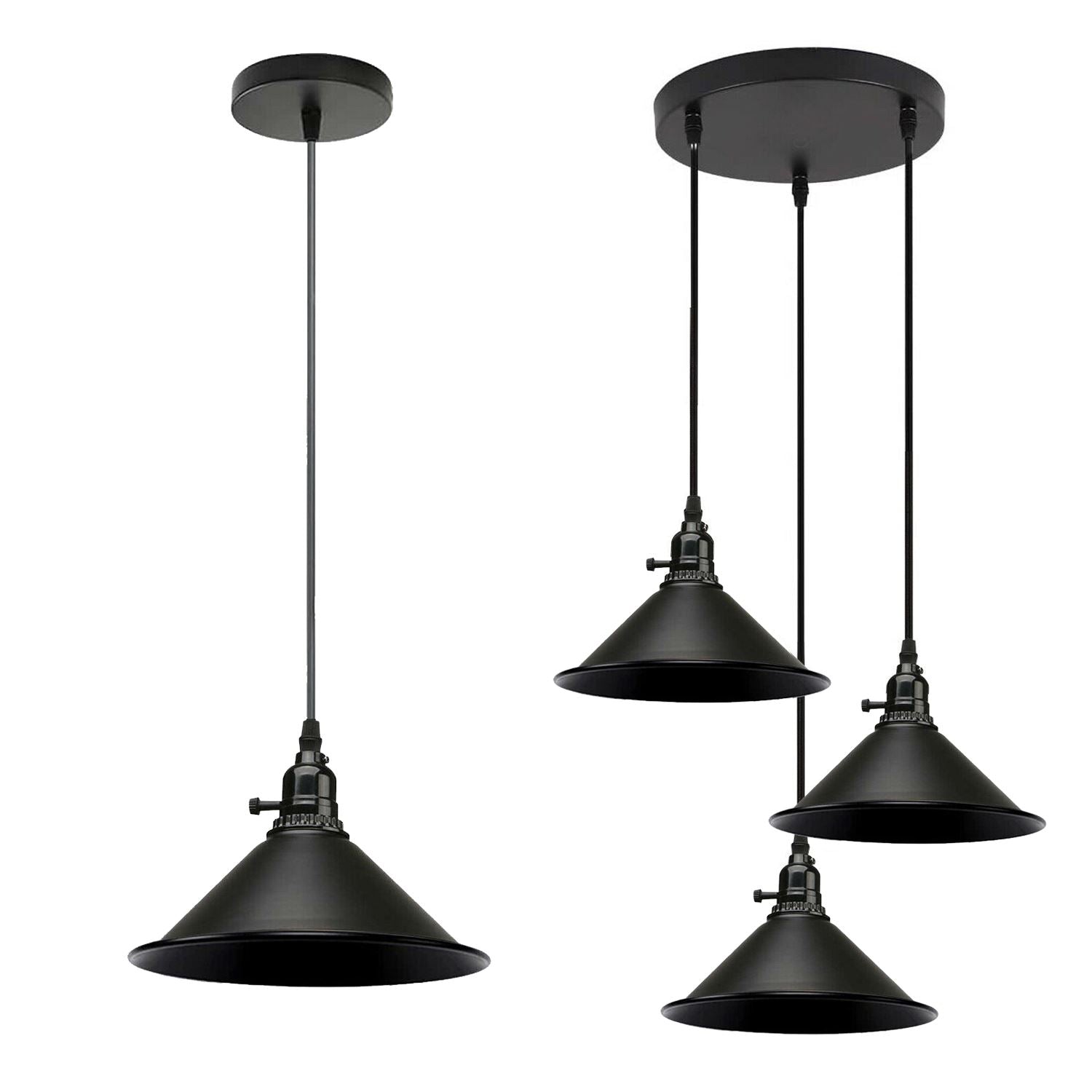 3 Way Vintage Black Ceiling Pendant Light Metal Retro Loft Hang Lampshade