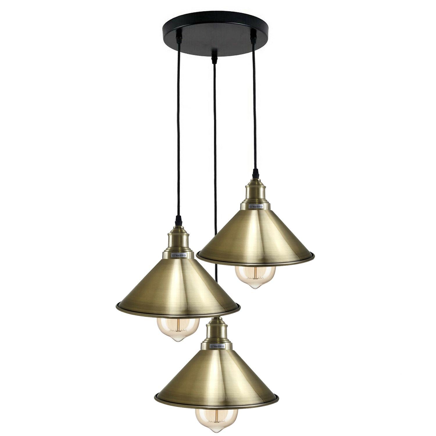 3 Head Ceiling Light, Multi Color Cluster Ceiling Hanging Lamp, Pendant Light Fixture with Cone Metal Shade~1302 - LEDSone UK Ltd