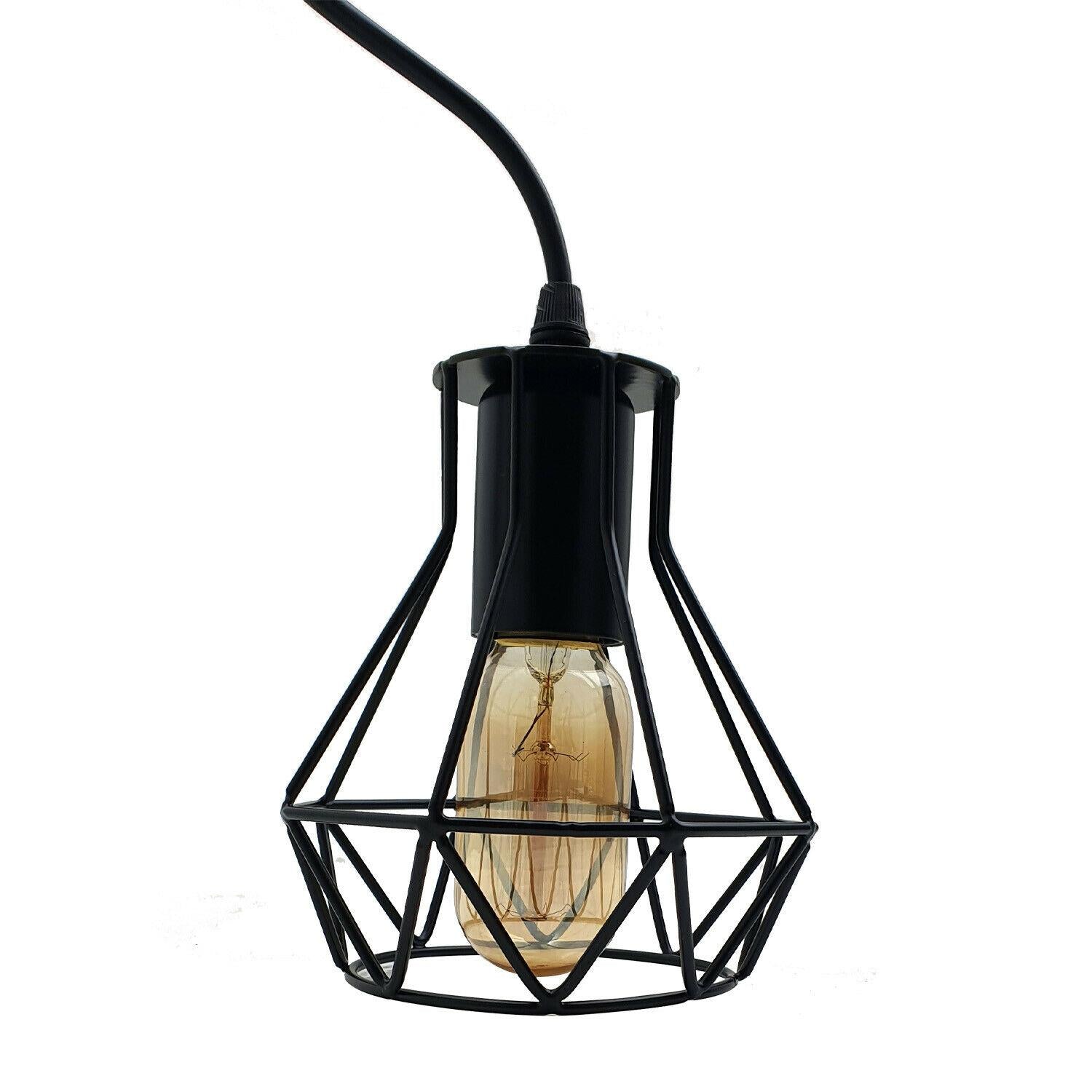 3 Head Rectangle Base Industrial Metal Cage Ceiling Pendant Light UK~1414 - LEDSone UK Ltd