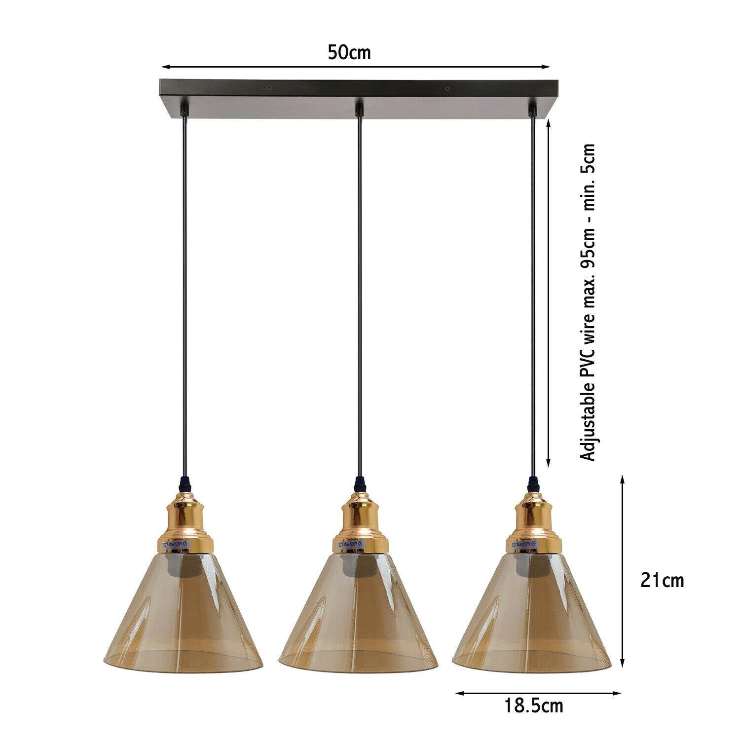 3 Outlet Industrial Retro Loft Glass Ceiling Lampshade Pendant Light~1428 - LEDSone UK Ltd