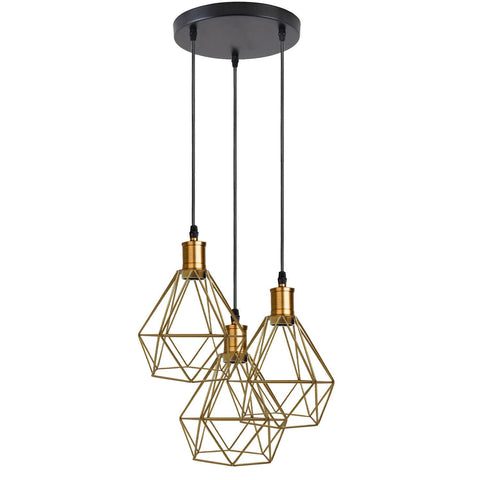 Lampes suspendues à 3 lumières de style rétro industriel, cordon réglable avec cages en métal diamant ~ 1255