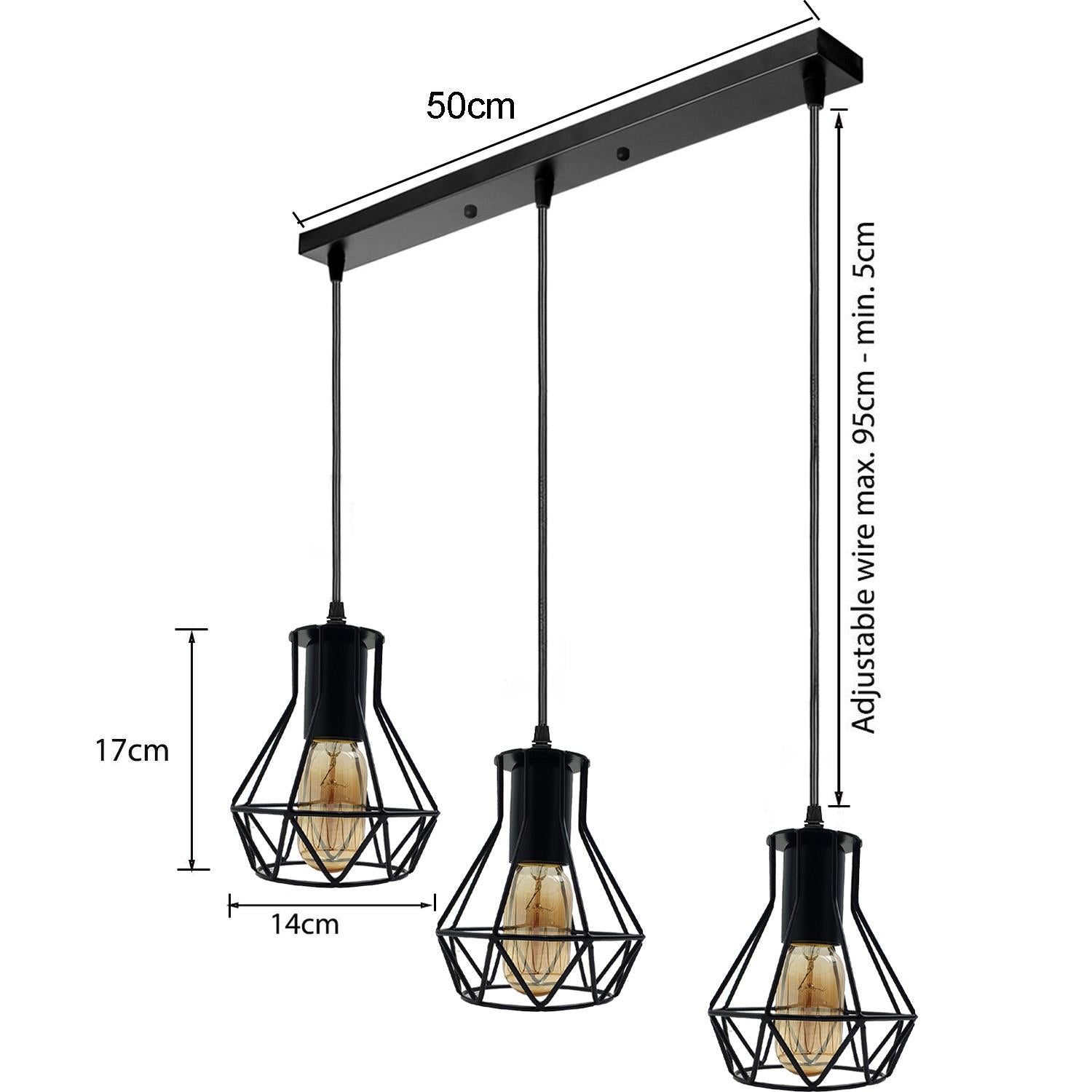 3 Head Rectangle Base Industrial Metal Cage Ceiling Pendant Light UK~1414 - LEDSone UK Ltd