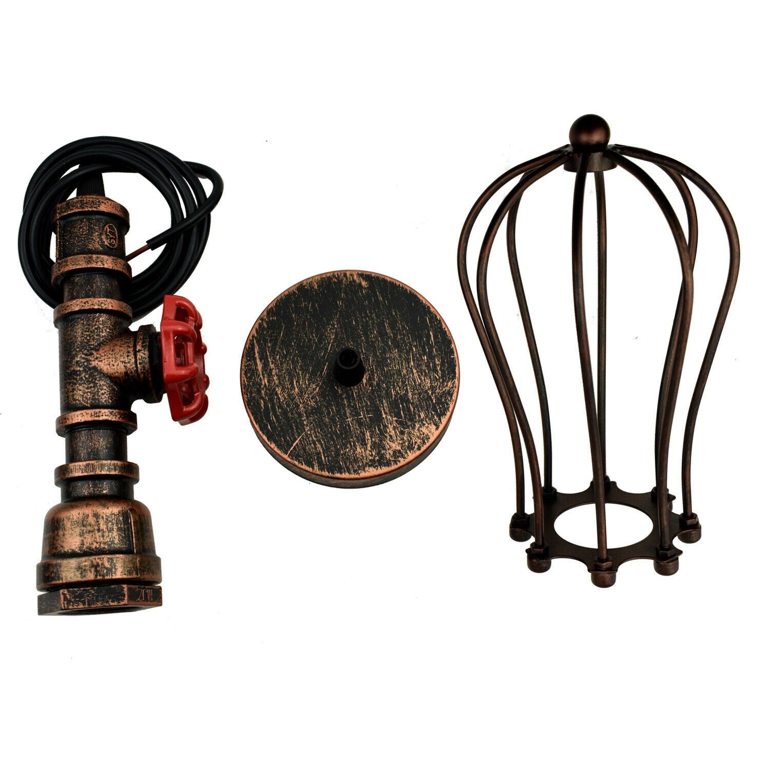 Rustic Red Pendant Light Steampunk Pipe Light Balloon Cage Lamp Hanging Indoor Light Fitting For Kitchen, Living room~1194 - LEDSone UK Ltd