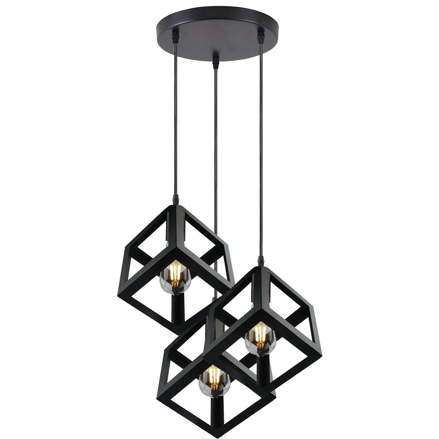 Vintage Industrial 1/3 Light Black Square Cluster Pendant Light Fitting~1256 - LEDSone UK Ltd