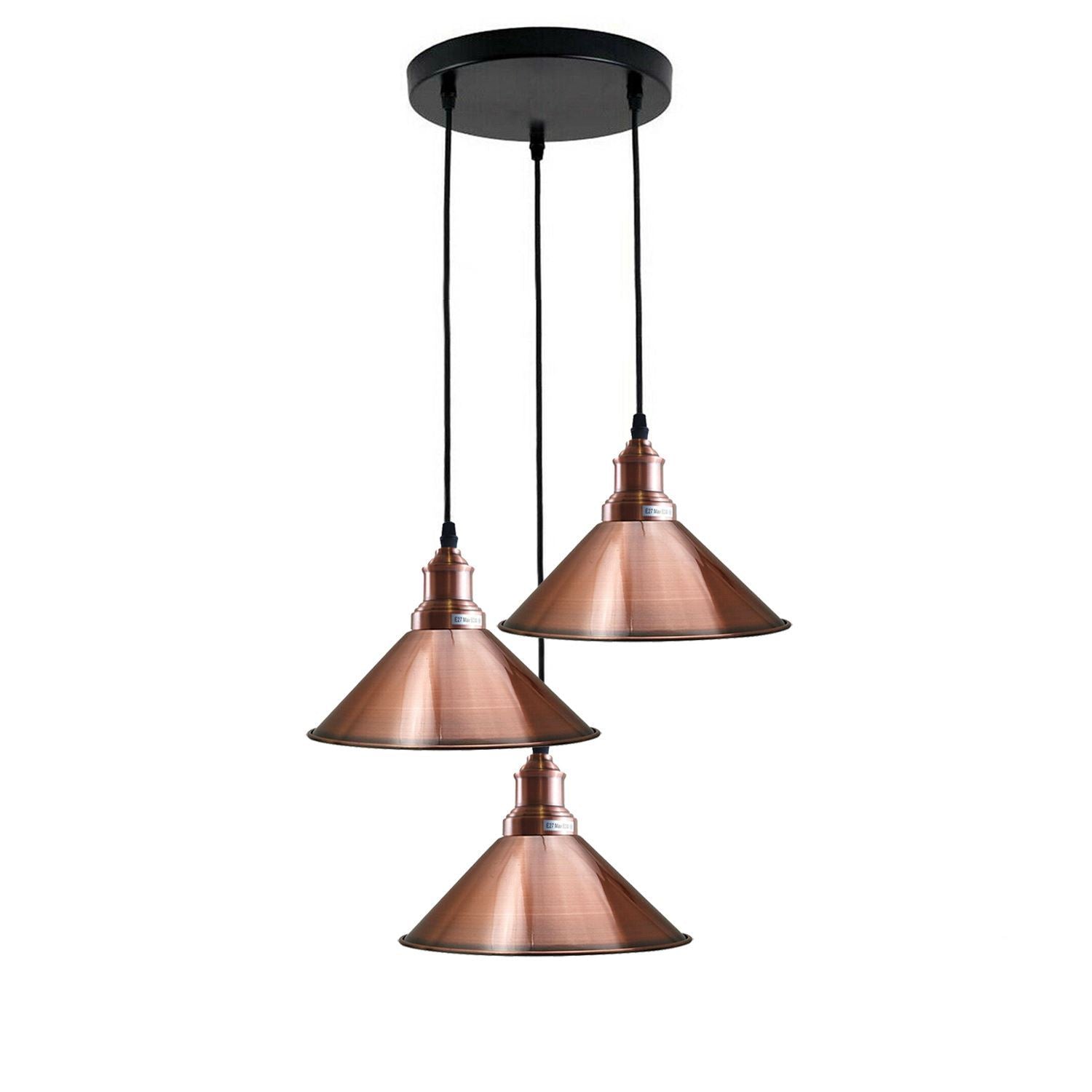 3 Head Ceiling Light, Multi Color Cluster Ceiling Hanging Lamp, Pendant Light Fixture with Cone Metal Shade~1302 - LEDSone UK Ltd