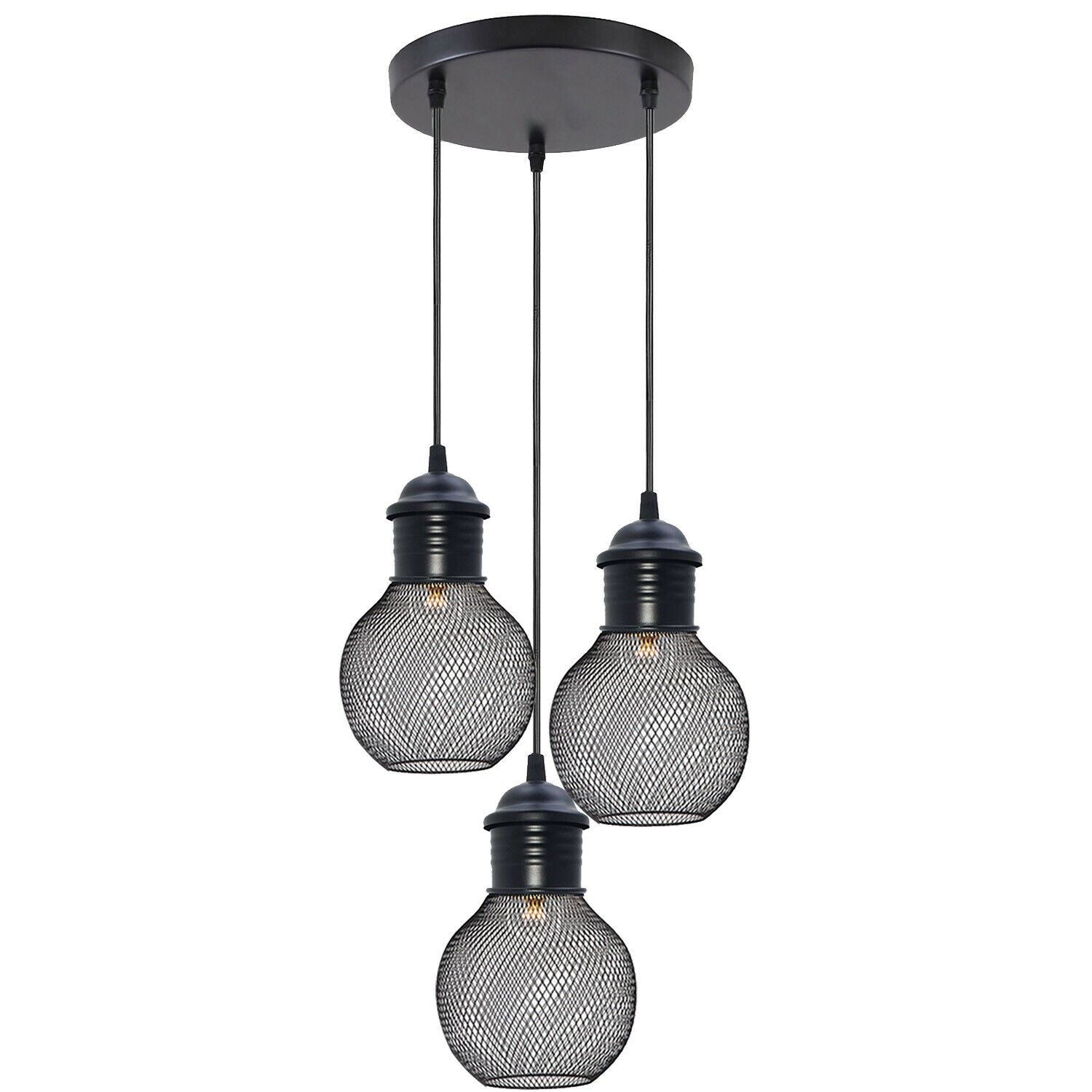 3Head Modern Vintage Industrial Retro Loft Cage Ceiling Lamp Shade Pendant Light~1325 - LEDSone UK Ltd