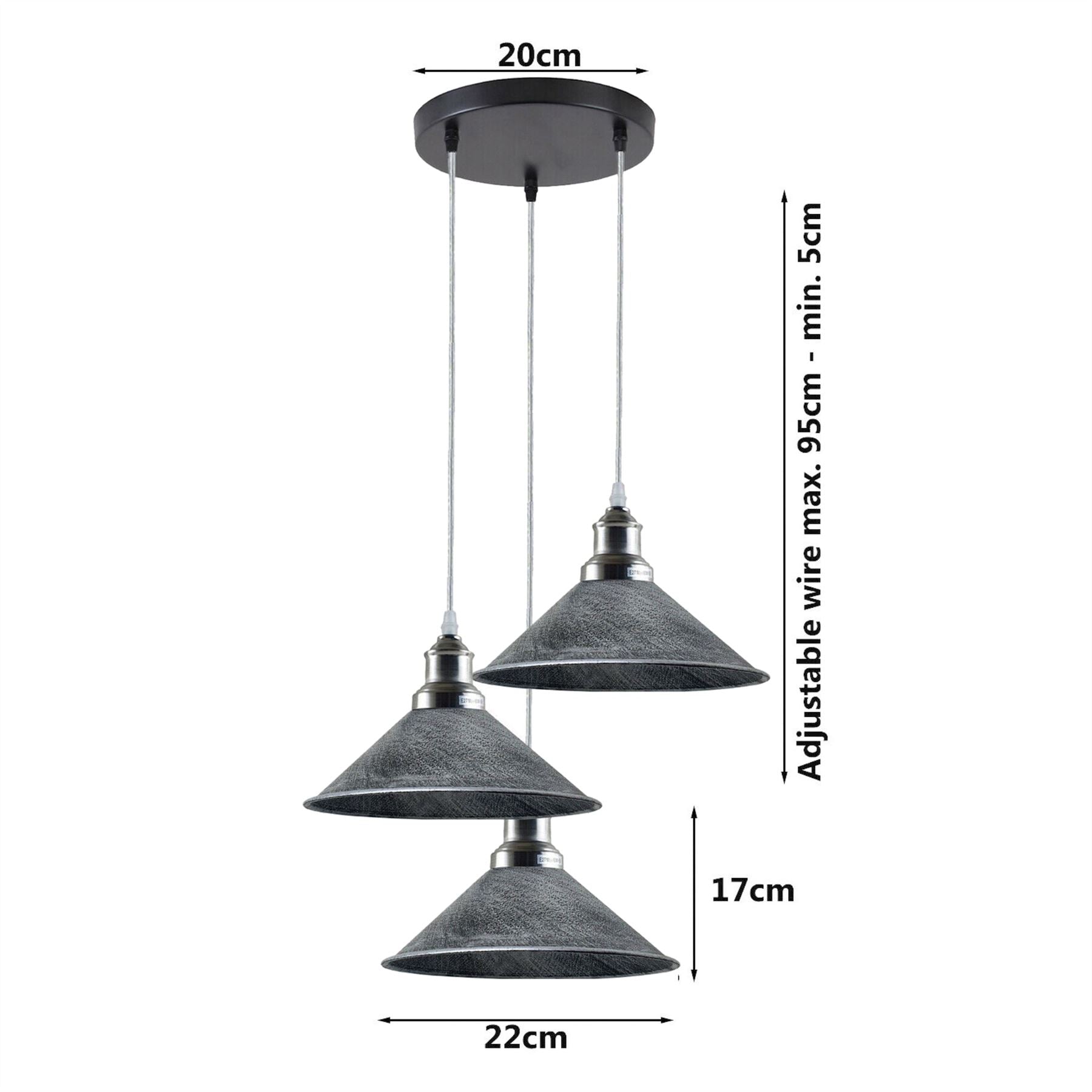 3 Head Ceiling Light, Multi Color Cluster Ceiling Hanging Lamp, Pendant Light Fixture with Cone Metal Shade~1302 - LEDSone UK Ltd