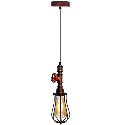 Lampe suspendue rouge rustique, tuyau Steampunk, lampe Cage à ballons, luminaire d'intérieur suspendu pour cuisine, salon ~ 1194