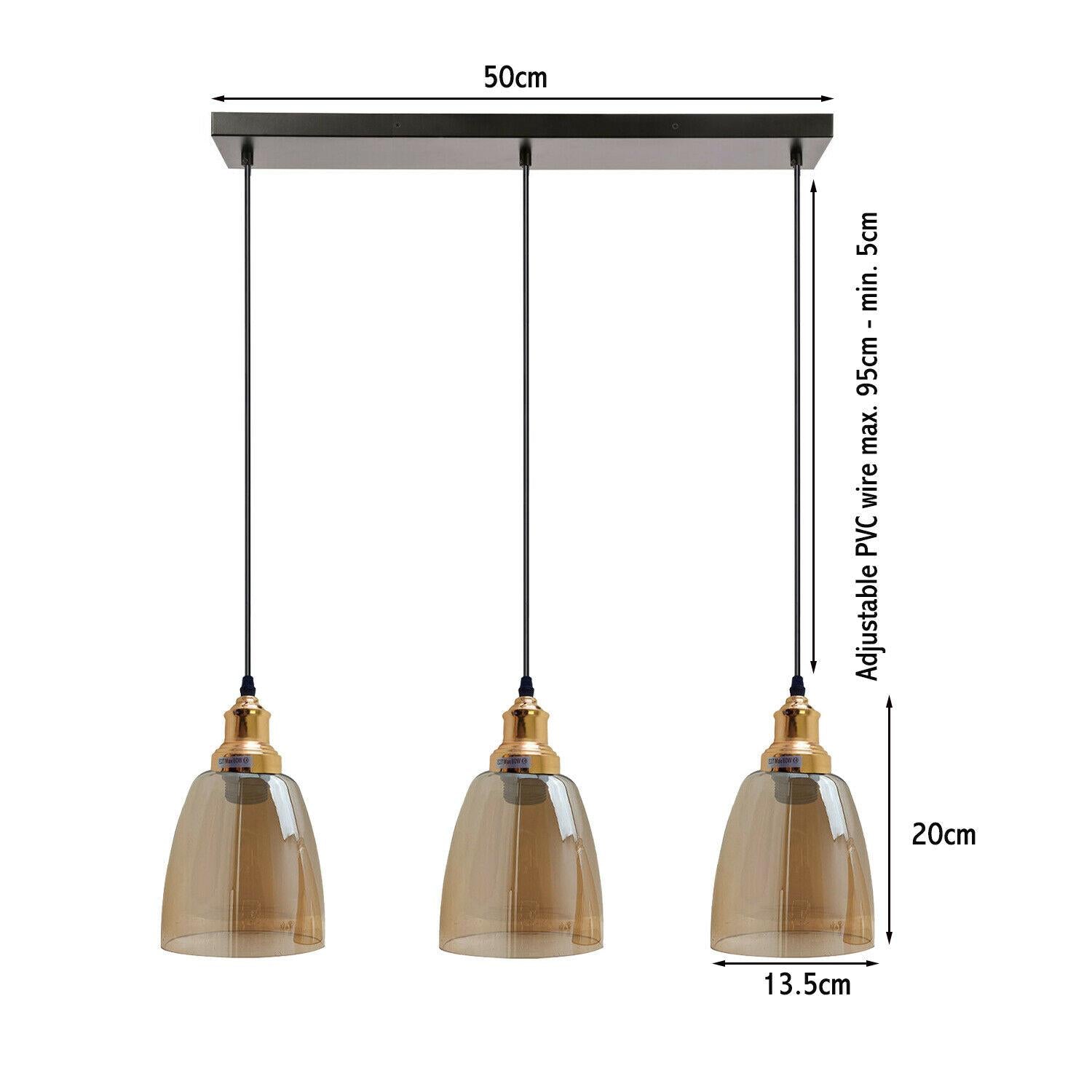 3 Outlet Industrial Retro Loft Glass Ceiling Lampshade Pendant Light~1428 - LEDSone UK Ltd