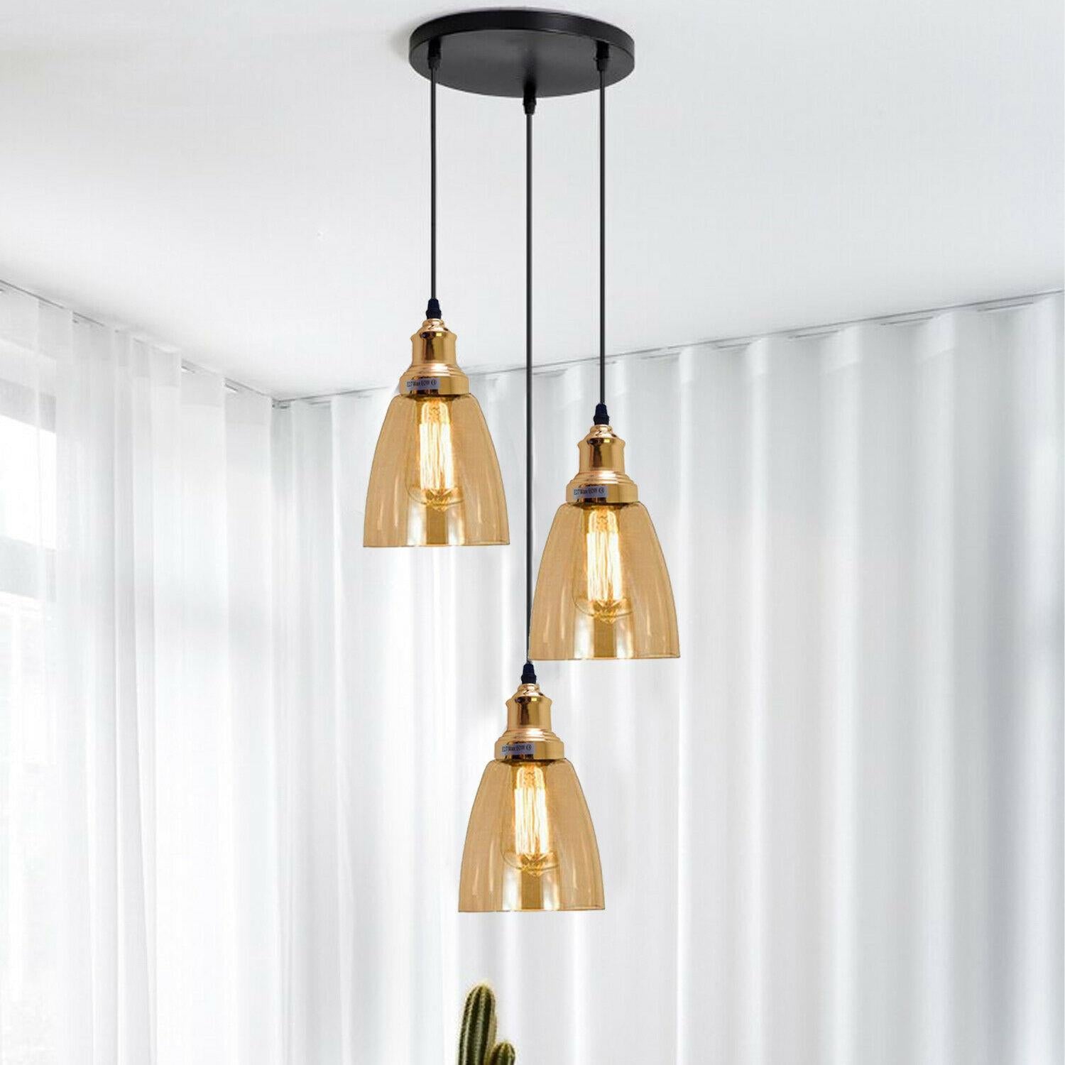 3 Outlet Industrial Retro Loft Glass Ceiling Lampshade Pendant Light~1428 - LEDSone UK Ltd