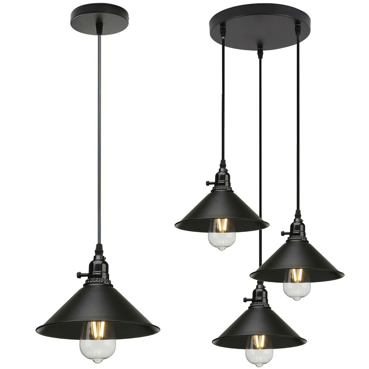 3 Way Vintage Industrial Ceiling Pendant Light Metal Retro Loft Hang Lampshade~1305 - LEDSone UK Ltd