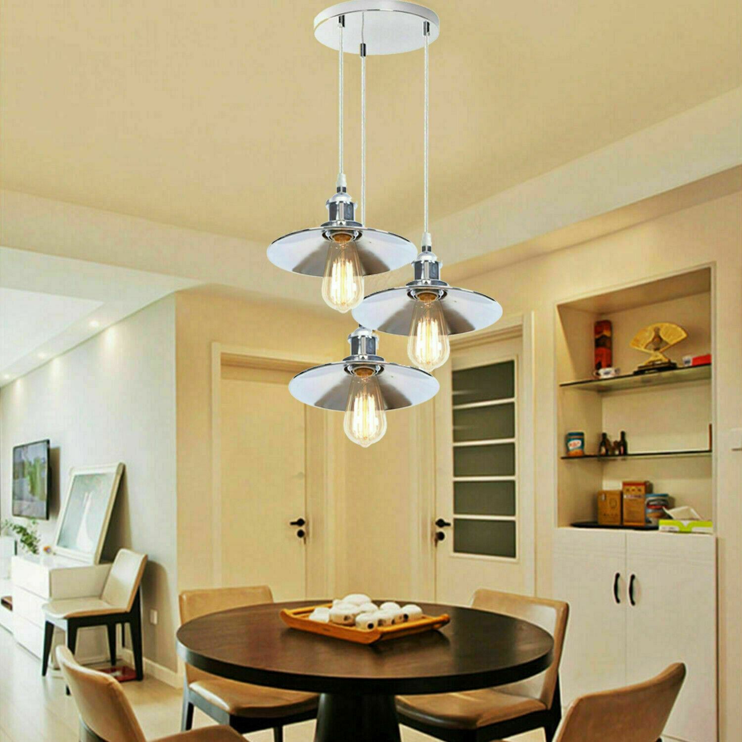 Vintage  Modern Metal Ceiling Pendant Light Chrome Hanging Lamp With 95cm Adjustable Wire~1337 - LEDSone UK Ltd