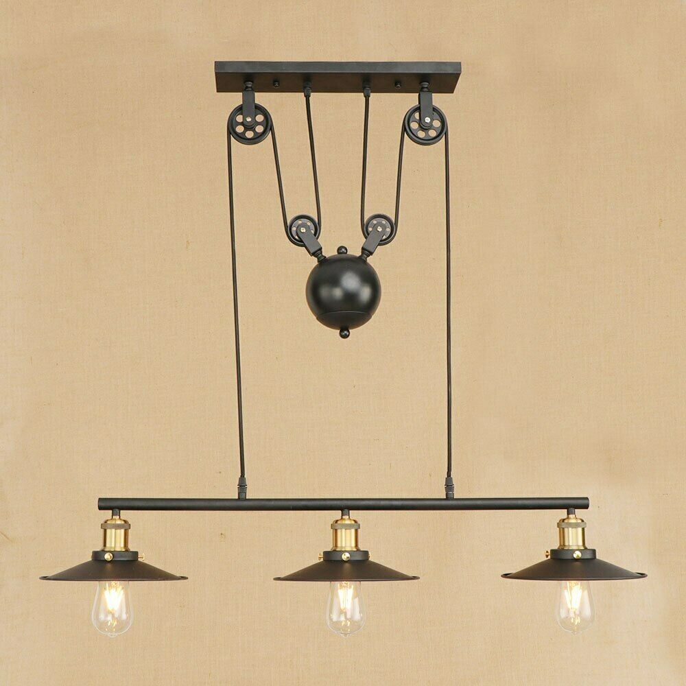 E27 Vintage Pulley Pendant Pipe Light Hanging Triple lamp|Ledsone.co.uk