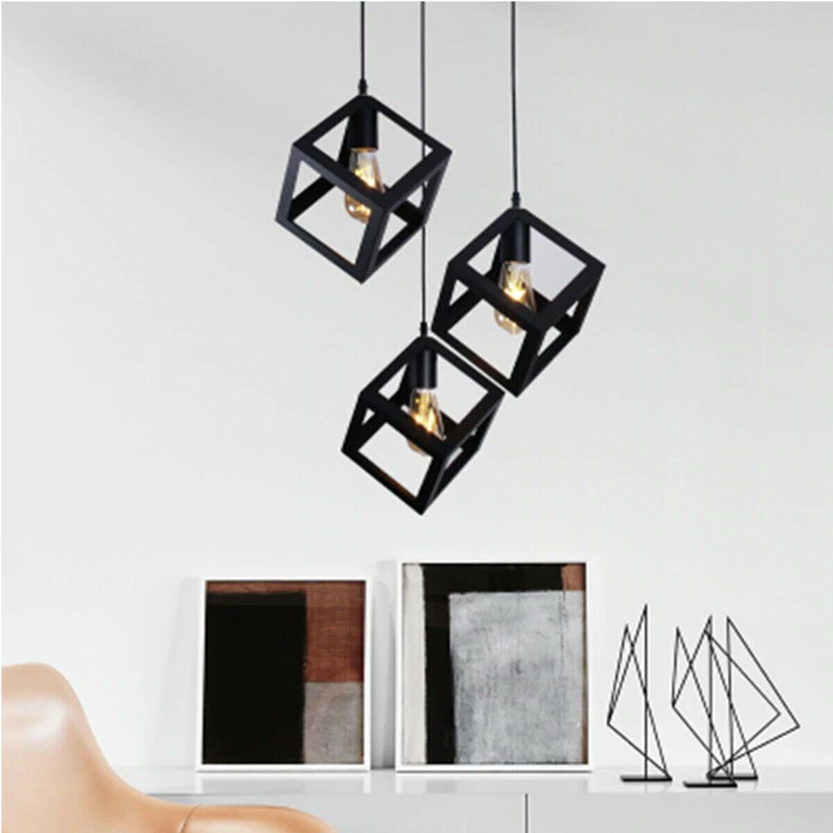 Vintage Industrial 1/3 Light Black Square Cluster Pendant Light Fitting~1256 - LEDSone UK Ltd