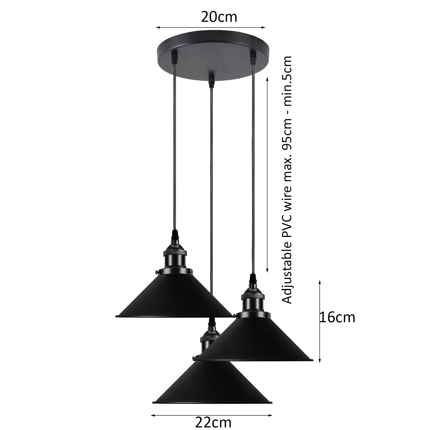 Vintage Ceiling Adjustable Hanging Black Metal Cone Shade Pendant Light Fixture~3393 - LEDSone UK Ltd