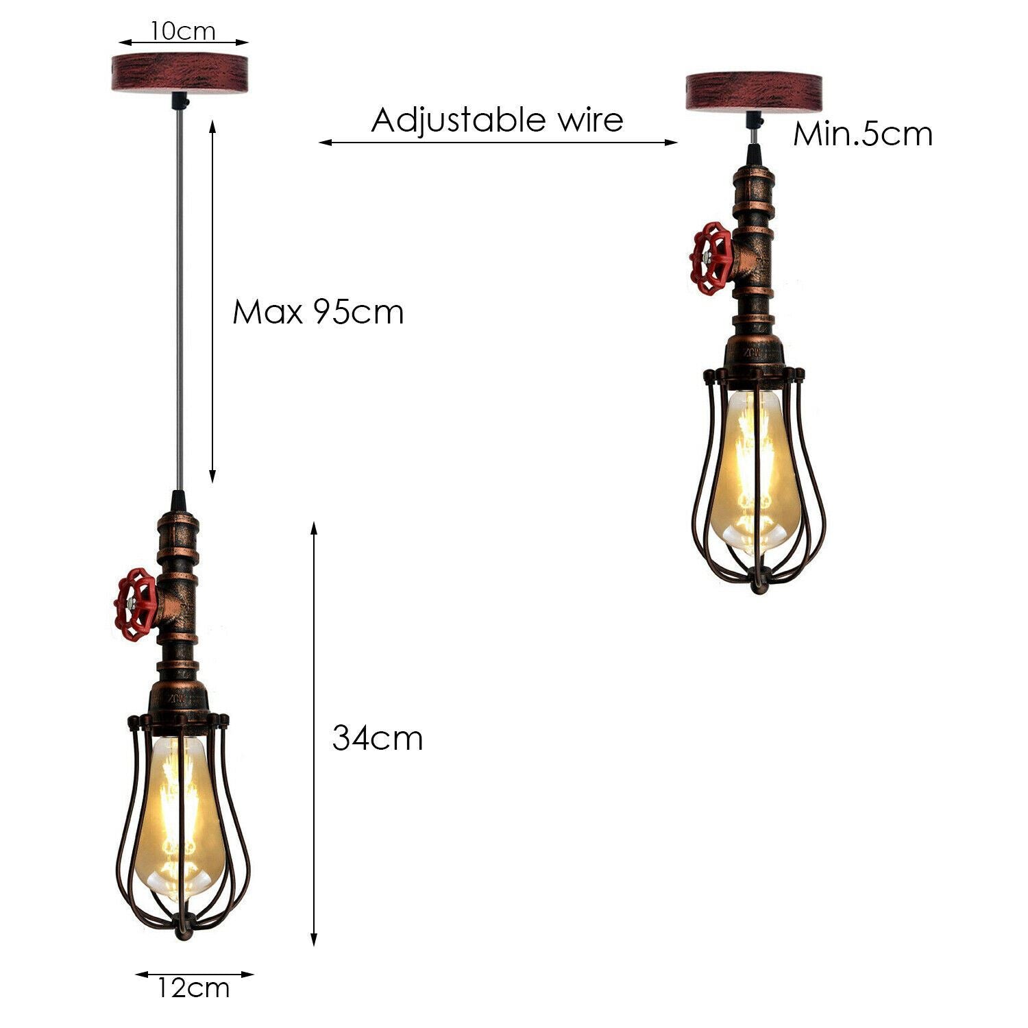 Rustic Red Pendant Light Steampunk Pipe Light Balloon Cage Lamp Hanging Indoor Light Fitting For Kitchen, Living room~1194 - LEDSone UK Ltd