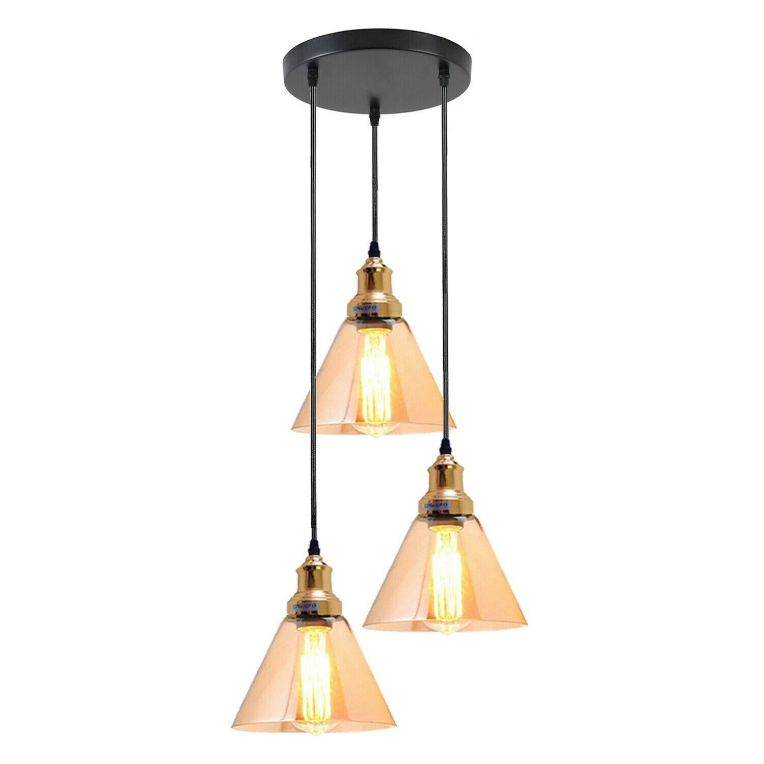 3 Outlet Industrial Retro Loft Glass Ceiling Lampshade Pendant Light~1428 - LEDSone UK Ltd