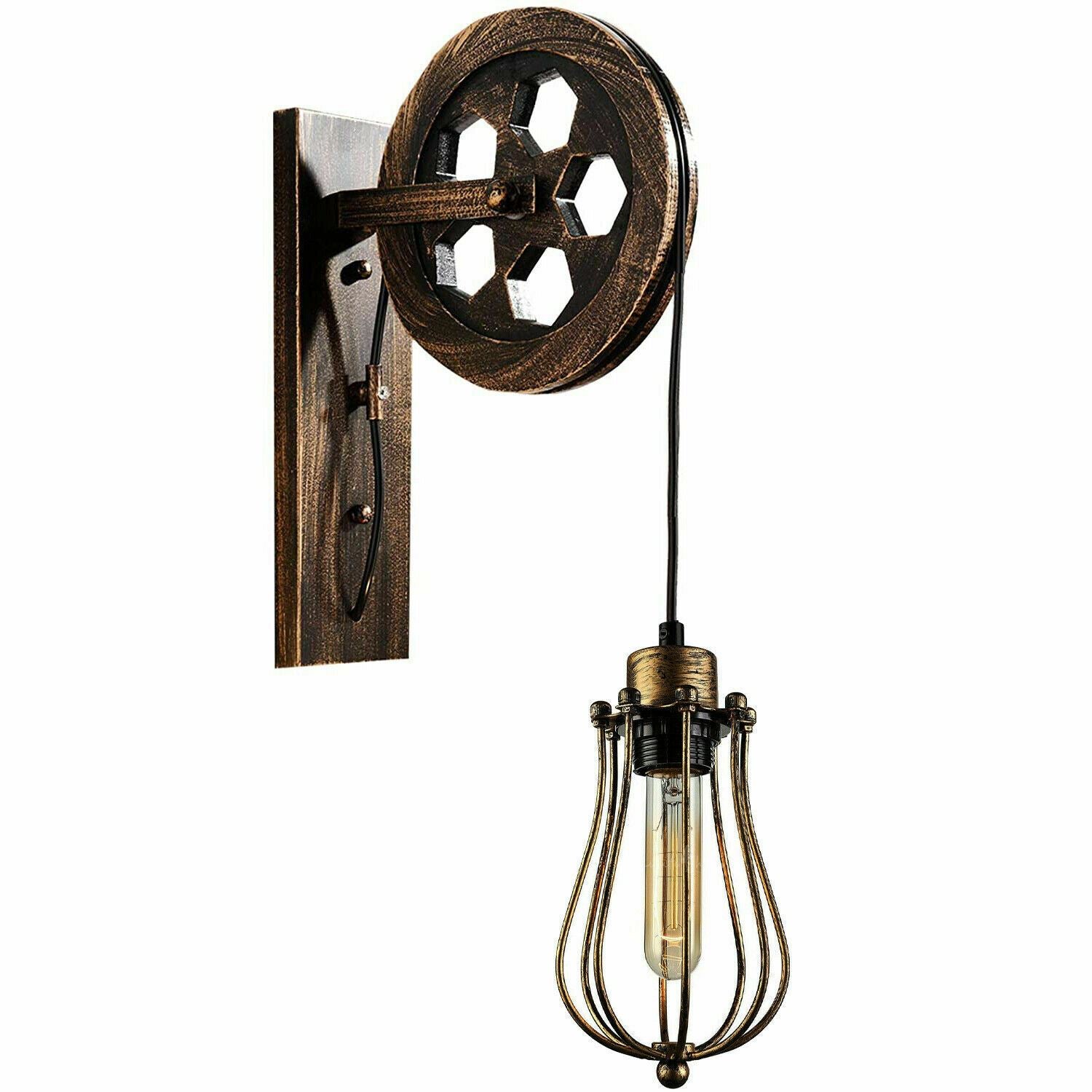 Retro Industrial Pulley Wheel Wall Light Fixture Metal Balloon Cage Shade Indoor Light Fitting~1212 - LEDSone UK Ltd