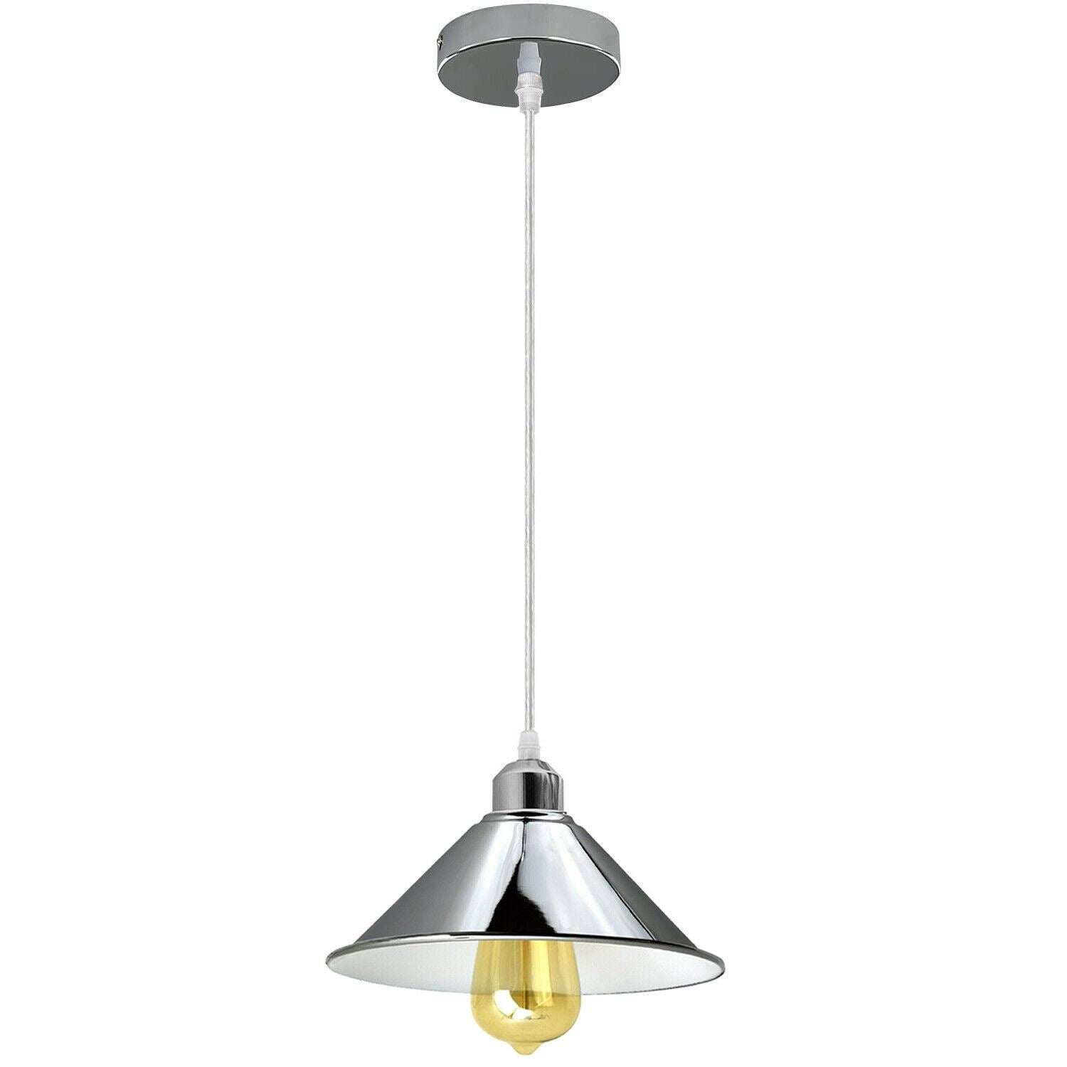 Modern Industrial Loft Chrome Ceiling Pendant Light Metal Cone Shape Shade Indoor Hanging Light Fitting For Basement, Bedroom, Conservatory~1184 - LEDSone UK Ltd