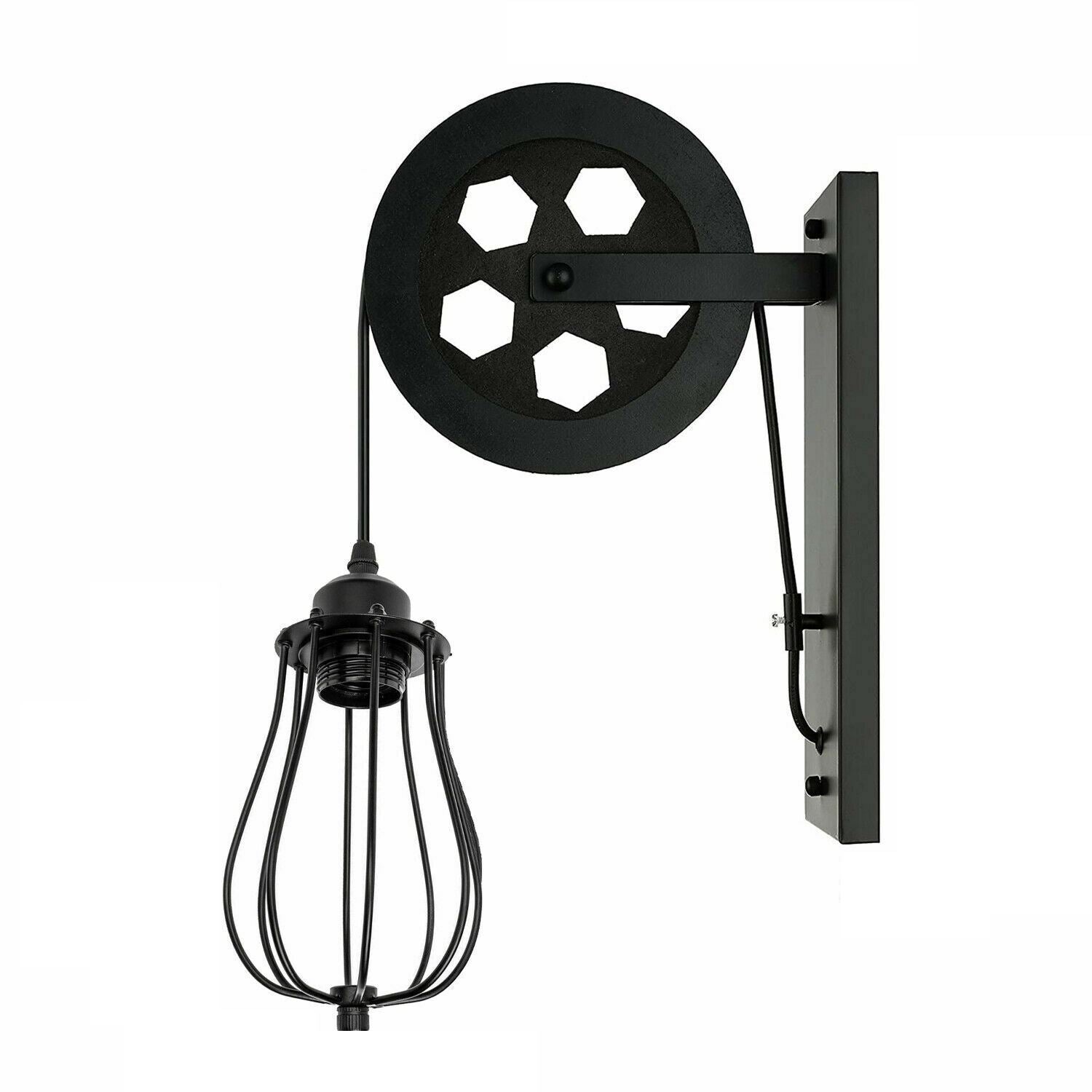 Retro Industrial Pulley Wheel Wall Light Fixture Metal Balloon Cage Shade Indoor Light Fitting~1212 - LEDSone UK Ltd