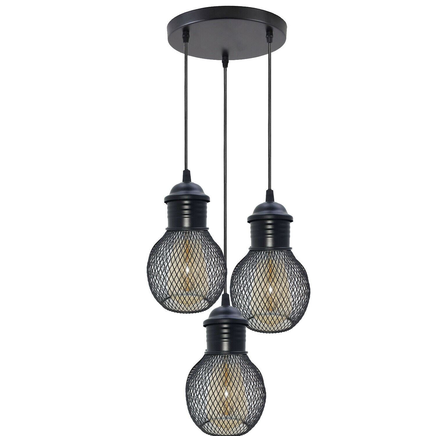 3Head Modern Vintage Industrial Retro Loft Cage Ceiling Lamp Shade Pendant Light~1325 - LEDSone UK Ltd