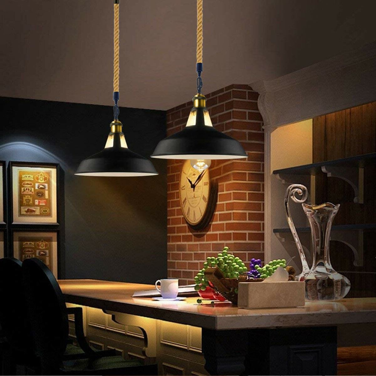 Slotted Shape Metal Ceiling Pendant Light Modern Hemp Hanging Retro Lamps~1653 - LEDSone UK Ltd