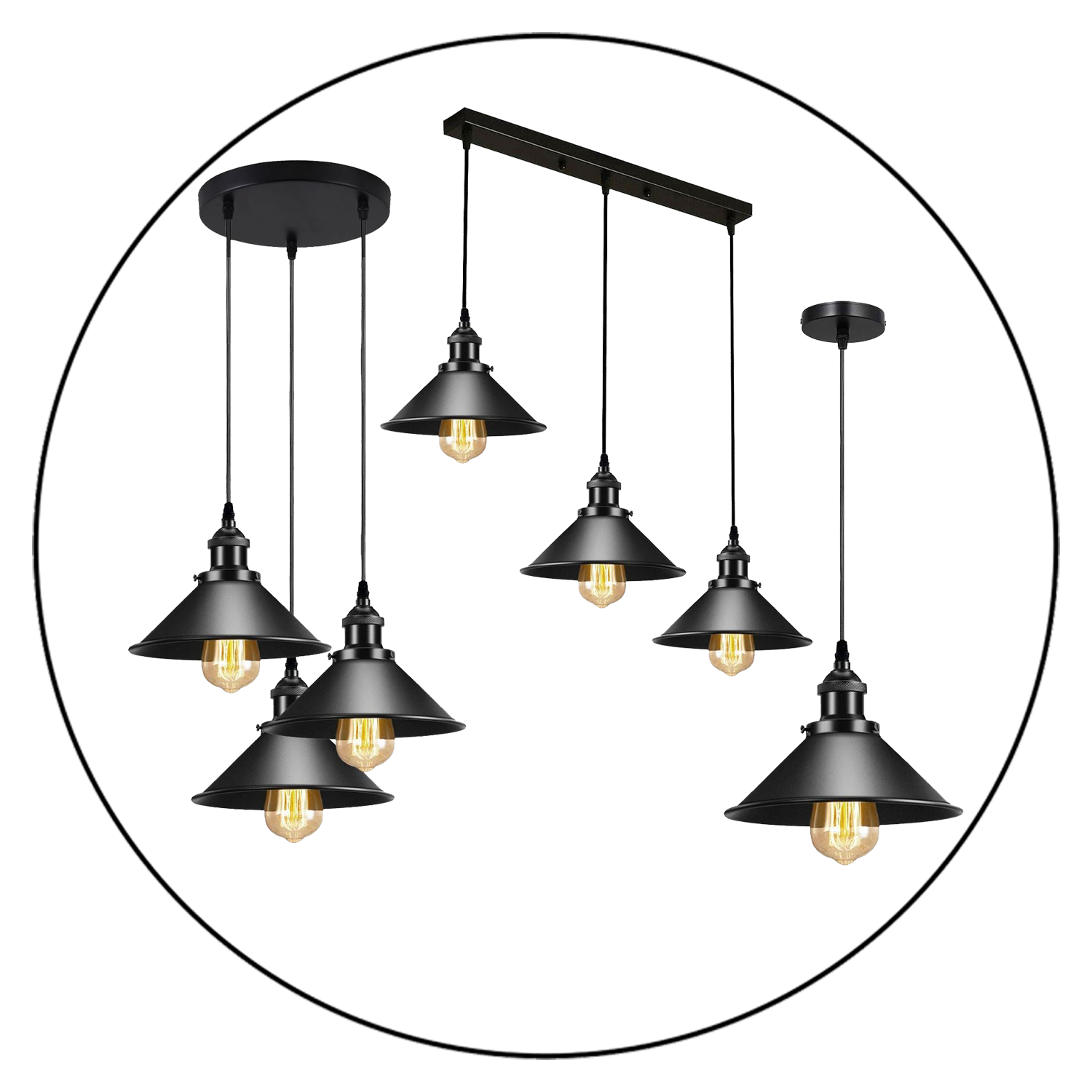 Vintage Ceiling Adjustable Hanging Black Metal Cone Shade Pendant Light Fixture~3393 - LEDSone UK Ltd