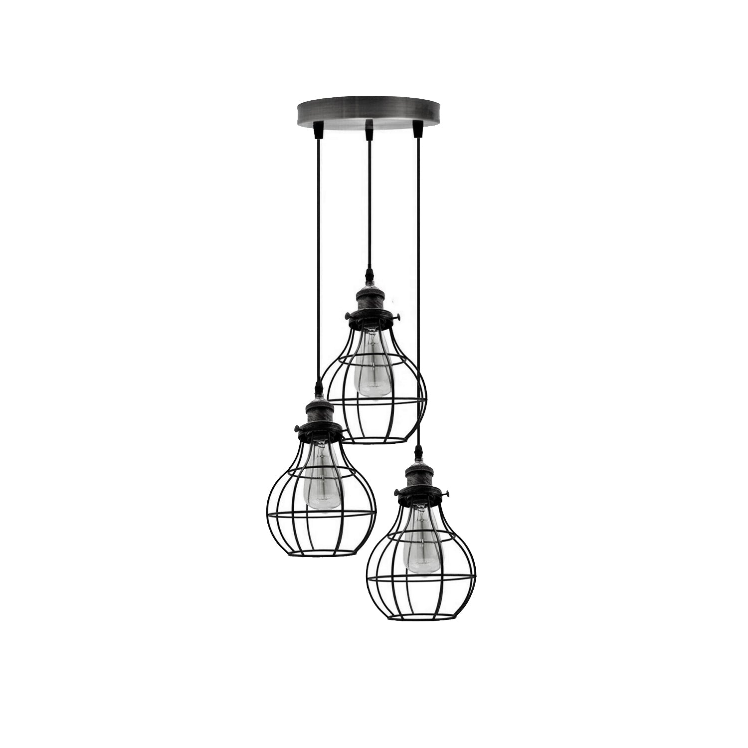 LEDSone industrial vintage 3 round Way Ceiling Pendant Cage Cluster Light Fitting~3233 - LEDSone UK Ltd