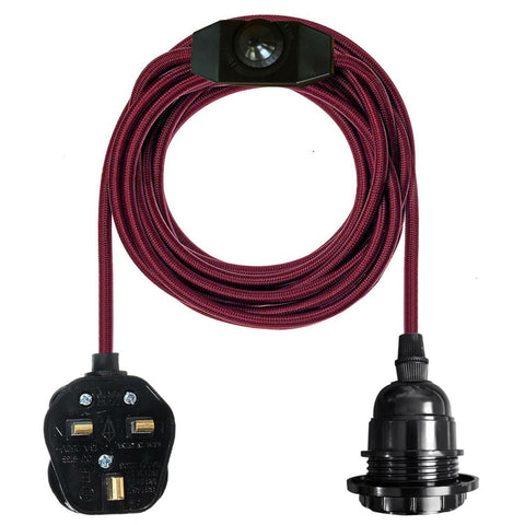 Interrupteur variateur de couleur bordeaux, 4.5m, câble flexible en tissu, lampe suspendue, support E27 ~ 2588
