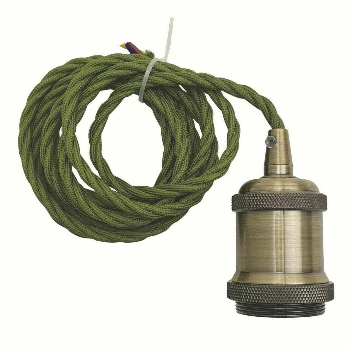 1m Army Green Twisted Cable E27 Base Green Brass Holder~1710