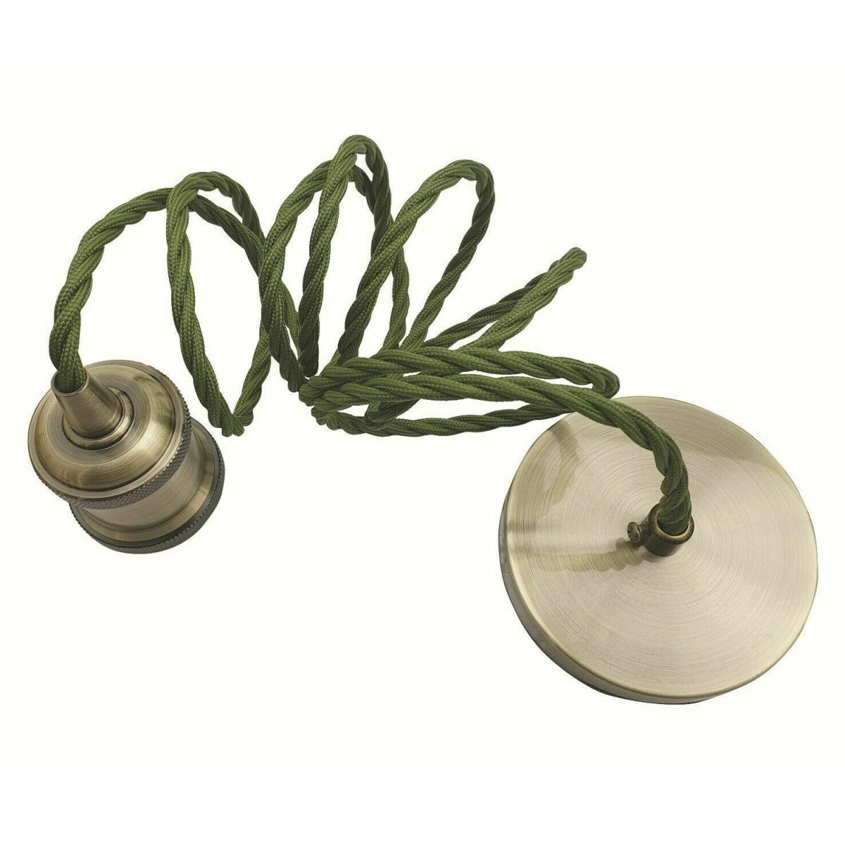 2m Army Green Twisted Cable Pendant E27 Base Green Brass Holder~1732 - LEDSone UK Ltd