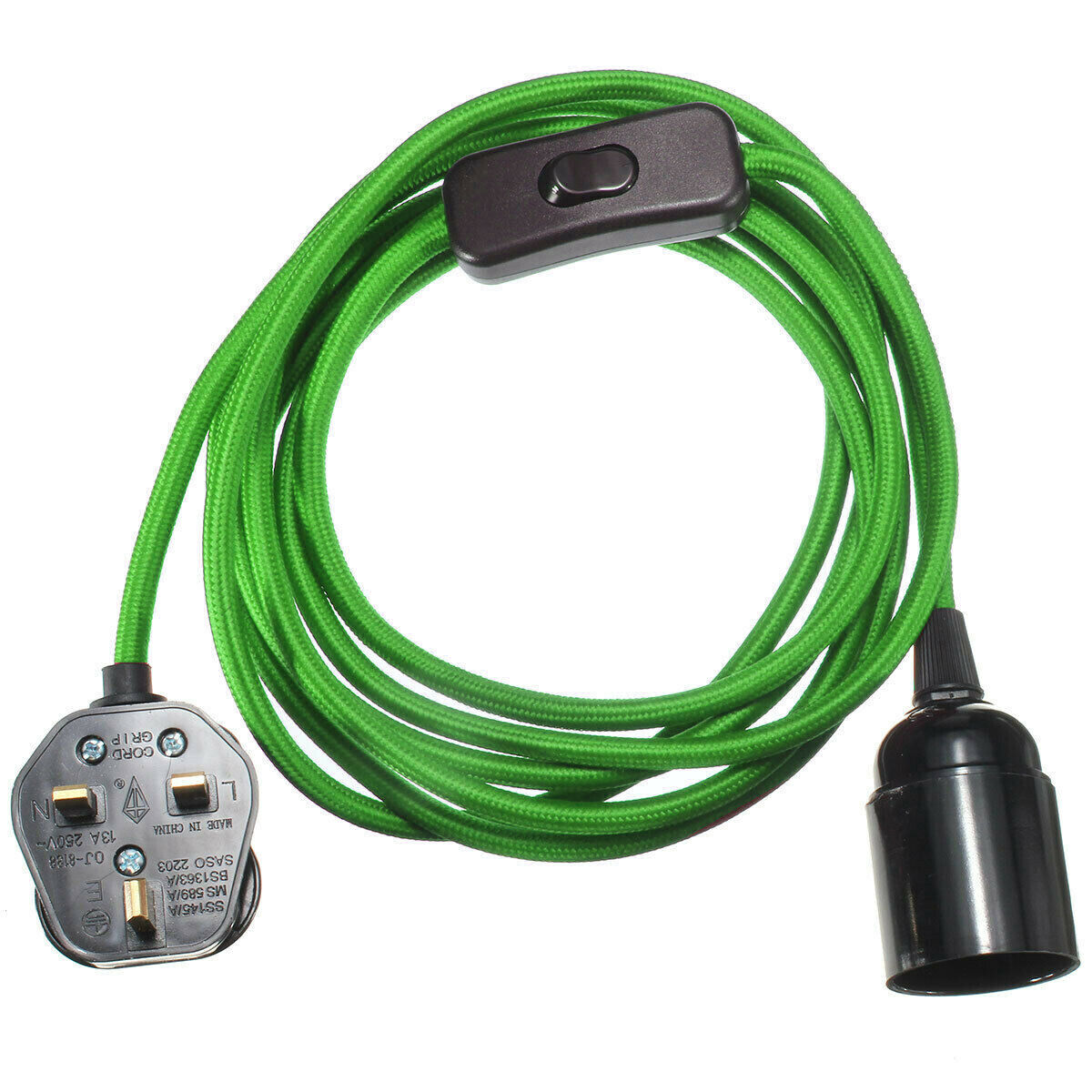 4m Green Fabric Flex Cable Plug In Pendant Lamp Light Set With Bulb Holder~1497 - LEDSone UK Ltd