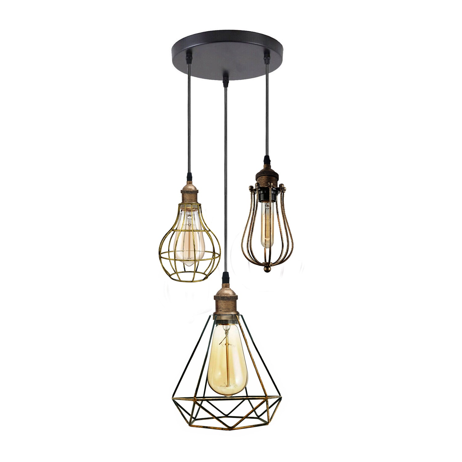 Chandelier 3 Light Cage Ceiling Hanging Pendant Lamp