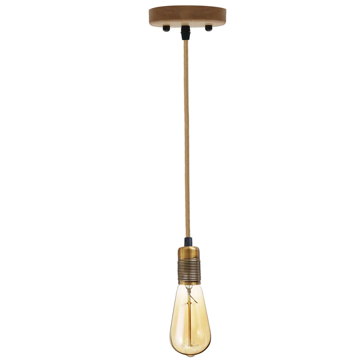 Yellow Brass E27 Vintage Industrial Loft Hemp Rope Pendant Light~3125 - LEDSone UK Ltd