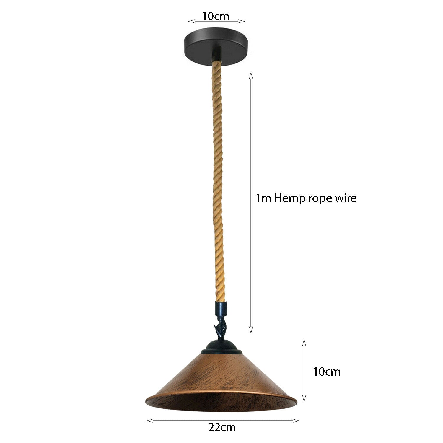 Brushed Copper Cone Lamp Shade With Hemp Pendant~2022 - LEDSone UK Ltd