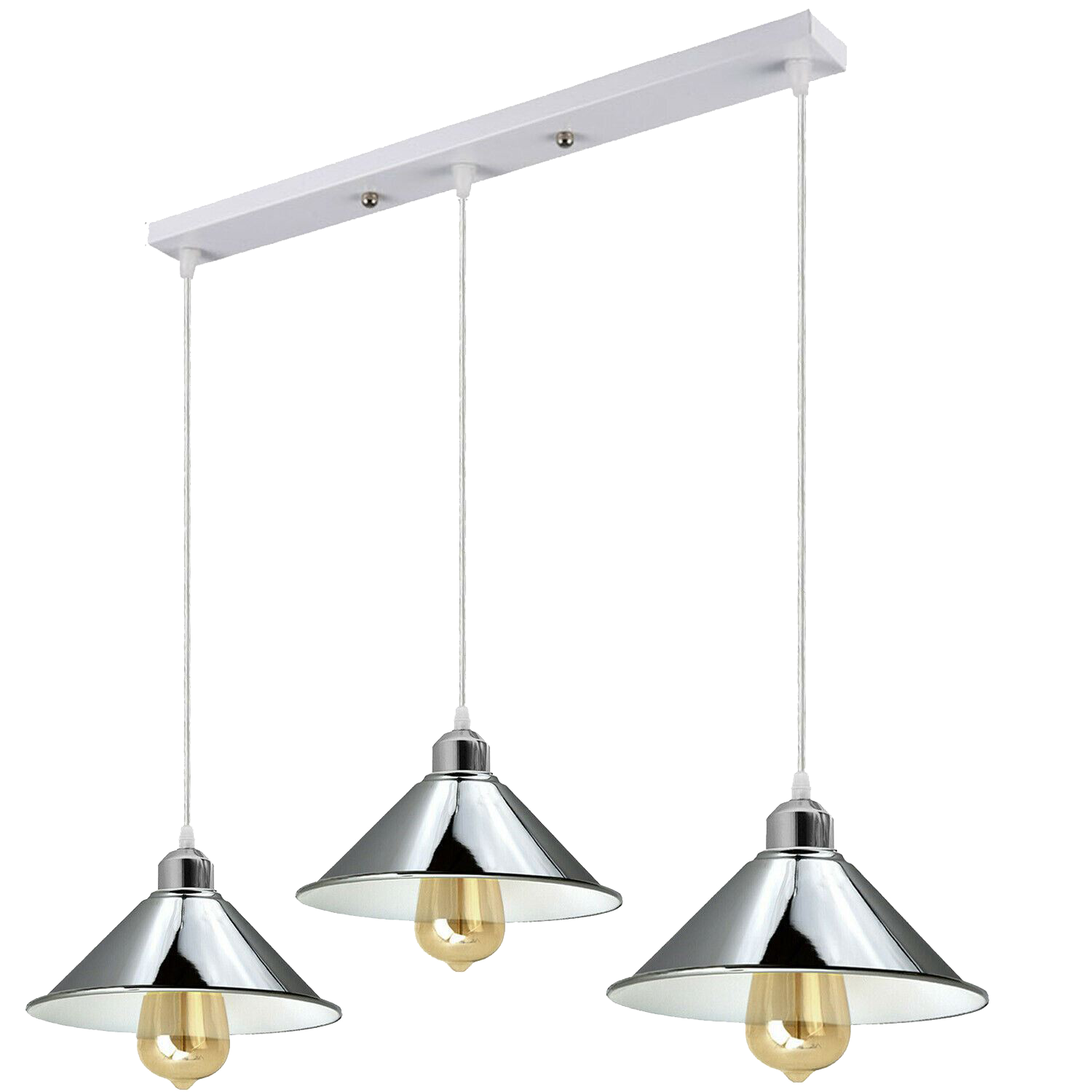 Modern Industrial Chrome 3 Way Ceiling Pendant Light Metal Cone Shape Shade Indoor Hanging Lighting For Bedroom, Dining Room, Living Room~1183 - LEDSone UK Ltd