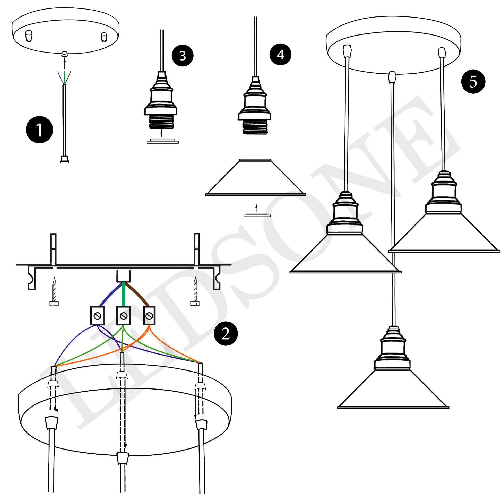 Black 3 Way Pendant Light Fixture Cone Shade Hanging Pendant Ceiling Lights~1492 - LEDSone UK Ltd