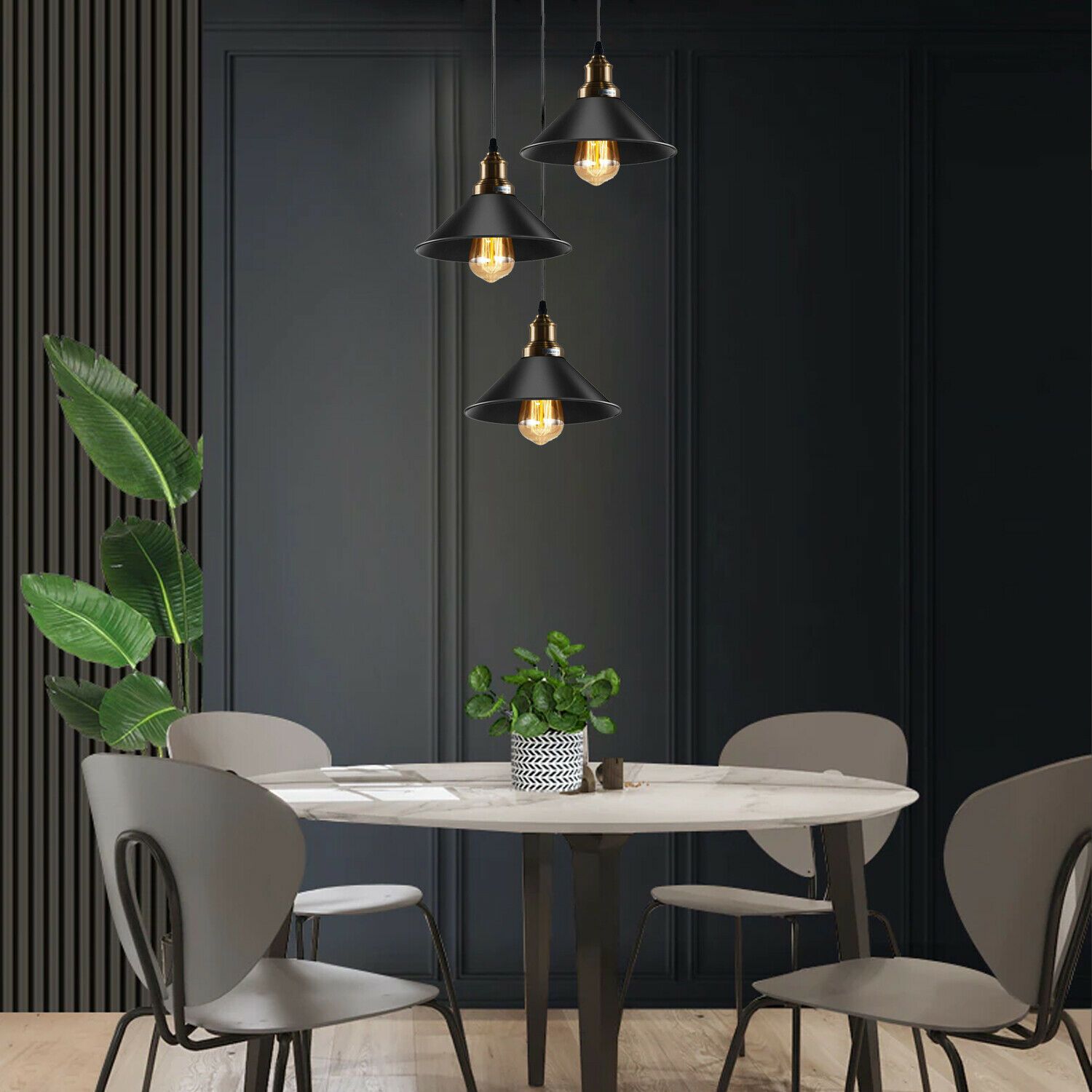 Black 3 Way Pendant Light Fixture Cone Shade Hanging Pendant Ceiling Lights~1492 - LEDSone UK Ltd