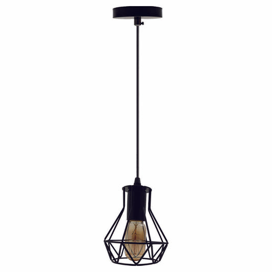 Modern Ceiling 1 Head Pendant Light Fitting Metal Black Cage~2470 - LEDSone UK Ltd