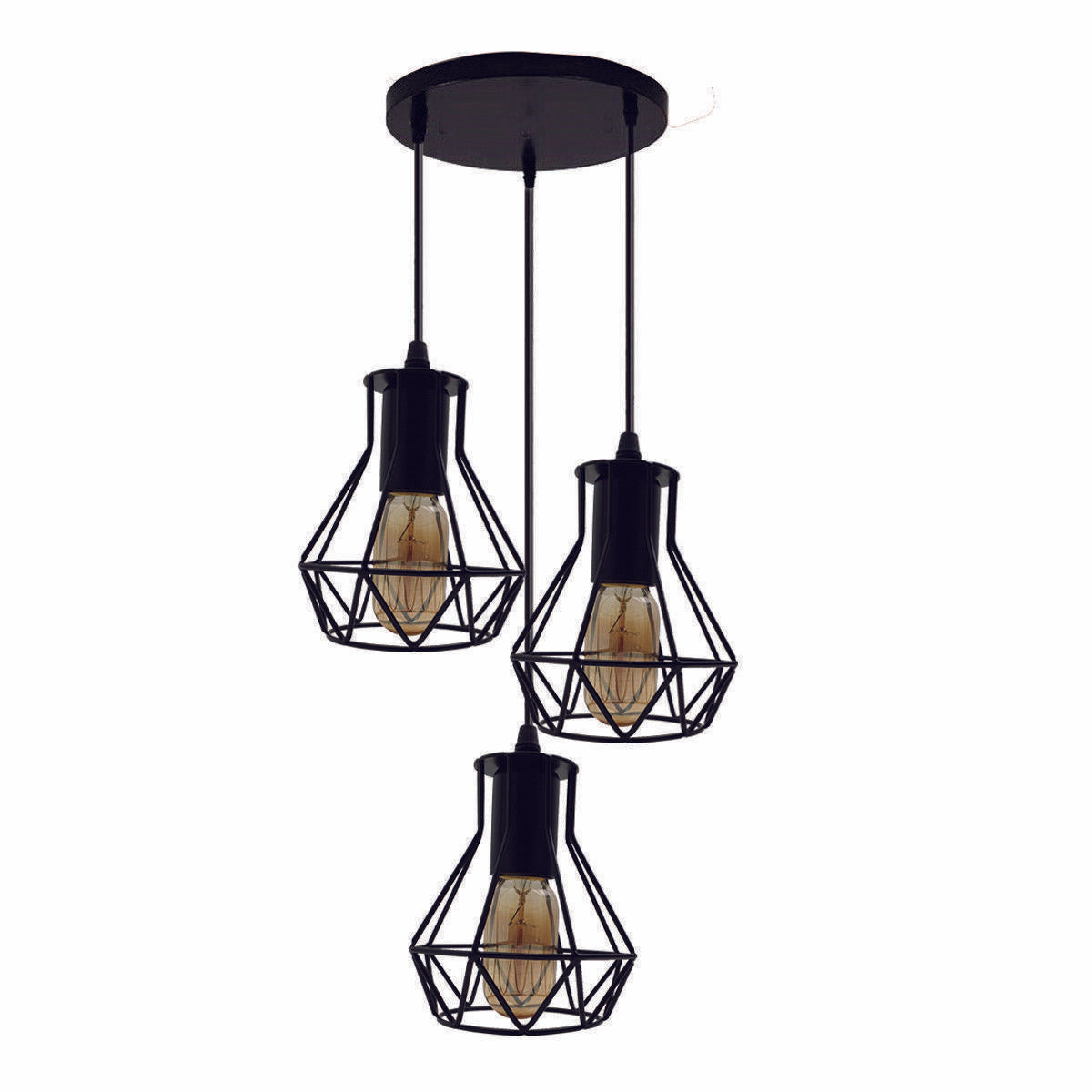 Modern Ceiling 3 Head Pendant Light Fitting Metal Black Cage~2471 - LEDSone UK Ltd