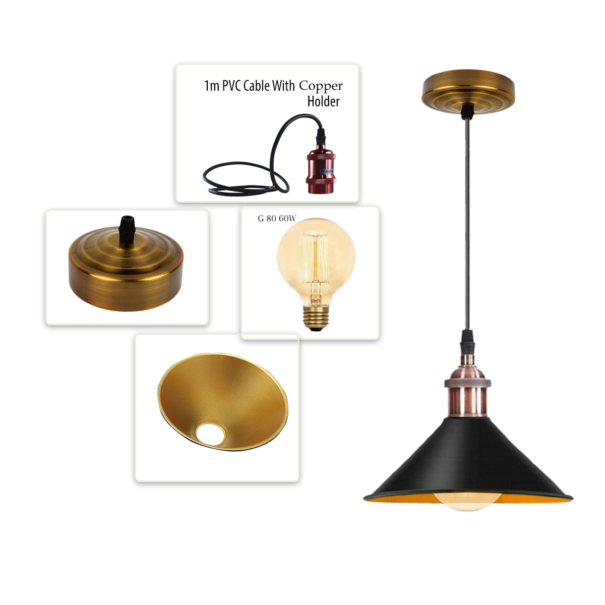 Modern Vintage Black Pendant Lamp Vintage Industrial Metal Cone Ceiling Light Shade~1514 - LEDSone UK Ltd